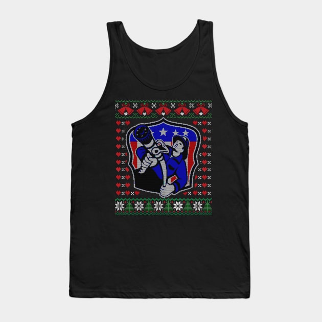 Xmas Firefighter Ugly Sweater Style Funny Xmas Gift Tank Top by Essinet